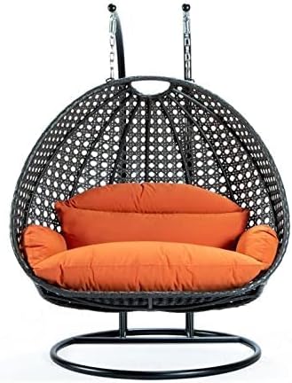 Happy Star Wrought Iron Outdoor Furniture Double Seater Beautiful Swing With Stand (Black Swing With Orange Cushion) - Rattan, 2.08 Meters , 1.3 meters , 0.03 cm