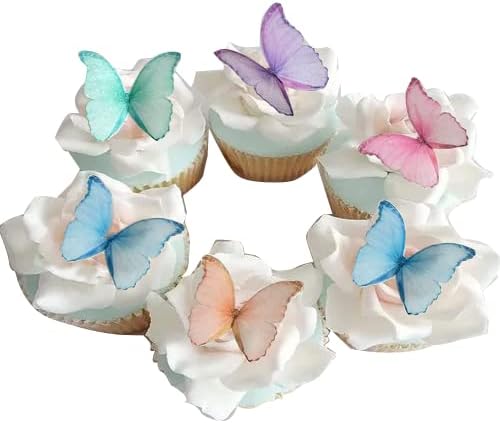 48PCS Edible glutinous rice paper butterfly cake decoration, large-size colorful butterfly is suitable for cupcake topper, dessert decoration, chocolate snack supplies and so on.