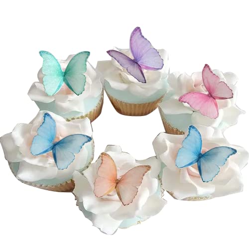 48Pcs Edible Glutinous Rice Paper Butterfly Cake Decoration, Large-Size Colorful Butterfly Is Suitable For Cupcake Topper, Dessert Decoration, Chocolate Snack Supplies And So On. #TOP3