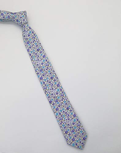 Image of Men's Skinny Tie Floral Cotton Necktie and Tie Bar Clip Sets, Great for Weddings,Groom,Groomsmen