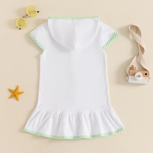 Image of Girls Terry Cloth Swim Cover Up Zip Up Hooded Bathing Suit Coverup Wraps Rufled Kids Pool Beach Robe Cover-Up Dress