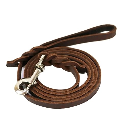 レザーペット小型犬用リード 子犬用 耐摩耗性 ブラウン ロングリード 編み込み アウトドア ウォーキング トレーニング 大型犬用アクセサリーに対応(160x1.2cm)