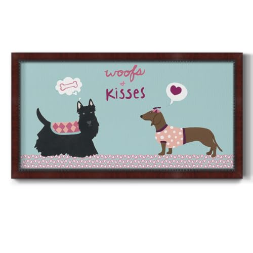 Renditions Gallery Valendogs Wall Art Two Lovely Dogs Canvas Artwork Paintings for Lounge Kitchen Bedroom - 29"X53" Mahogany Ebony Frame GAL018