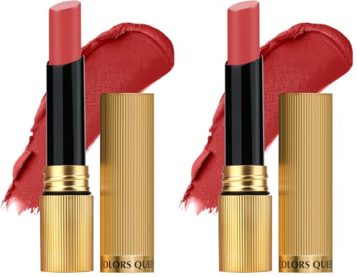 Image of Colors Queen Hold Up Full Day Non-Transfer Matte Lipstick | Long Lasting and Weightless Formula | Intense Color Pay Off | Waterproof Lipstick for Women (114 - Scarlet Nude, 4g) (Pack of 2)