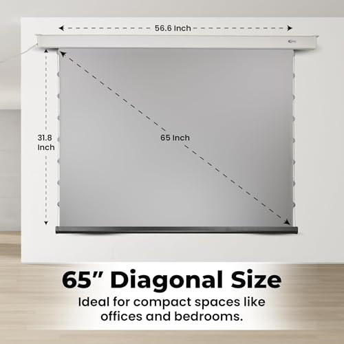 Image of Otek M65 65 Inch Motorized Projector Screen 16:9 ALR Fabric Gain 1.8 Wall Mount Electric Screen with Wireless Remote Ambient Light Rejecting Front Projection Compatible
