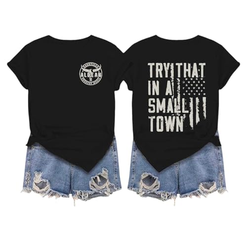 Camiseta para mujer con estampado en ambos lados, camiseta de manga corta en estilo country, camiseta informal con bandera americana y frase declarativa, Style_b01 Negro, XXL