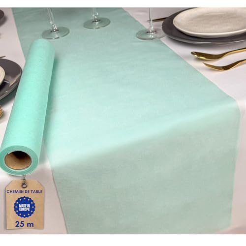 NATUARTE, Chemin de Table Vert Menthe, Rouleau de Tissu Intissé de 25 mètres x 30 cm, Décoration de Table, Tissu Décoration Mariage, Baptêmes, Communions, Anniversaires, Couleur Vert Menthe