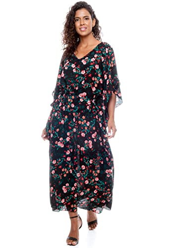Kaftan Vestido Longo Saida de Praia Bata Crepe Estampado Cor:Verde;Tamanho:Único