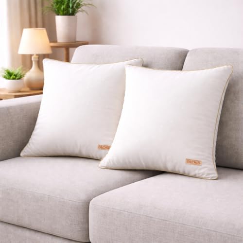 Image of Orchid Cushion Inserts for Sofa 24x24 Inch Pack of 2, Microfiber Filled Soft Square Cushions for Couch, Chair, Bed & Decorative Covers, Fluffy Support Pillow Pads, White