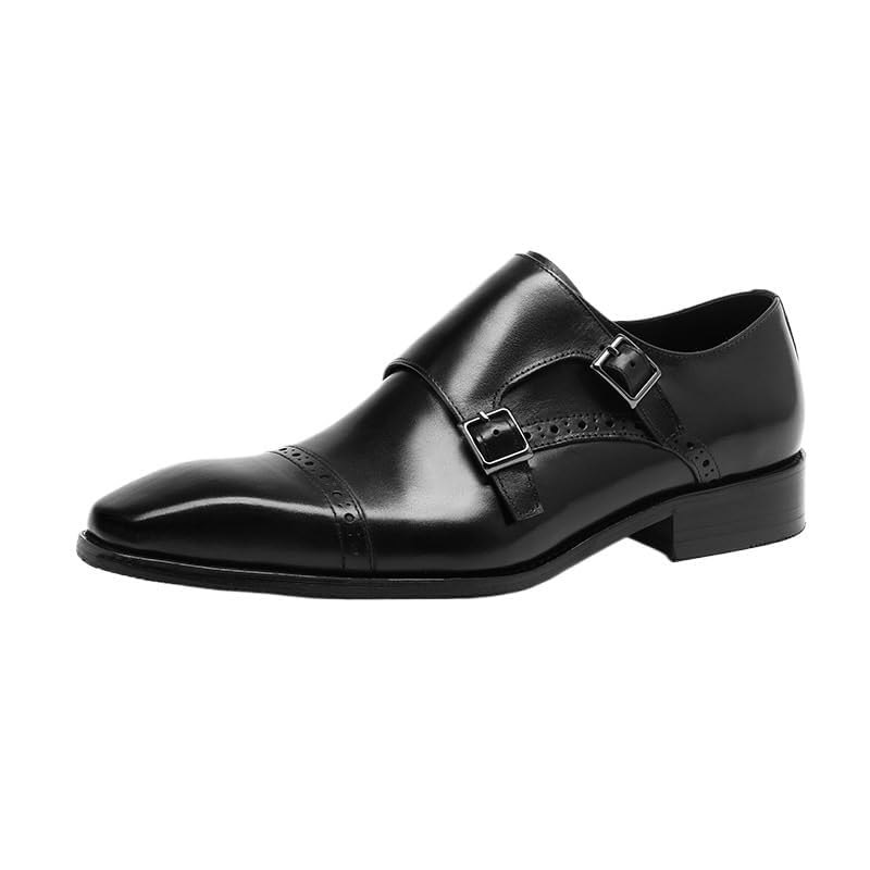 Men's Classic Leather Dress Shoes Wedding Formal Modern Pointed Toe Strap Buckle Non-Slip Softsole Oxford Shoes