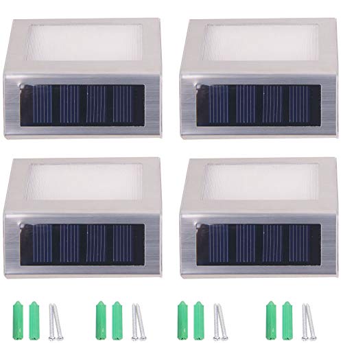 HOSL 4 Pack Solar Lights Outdoor with Larger Battery Capacity Solar Powered Deck Lights Waterproof Upgrated Solar String Lights Outdoor Waterproof Led Stainless Steel Staircase LED Solar Step Lights