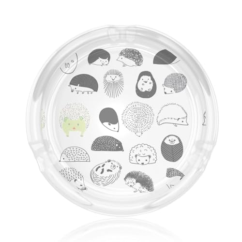 Cenicero redondo de cristal con estampado de erizo, 8,4 cm, cenicero de cristal transparente para el hogar, la oficina y el uso al aire libre