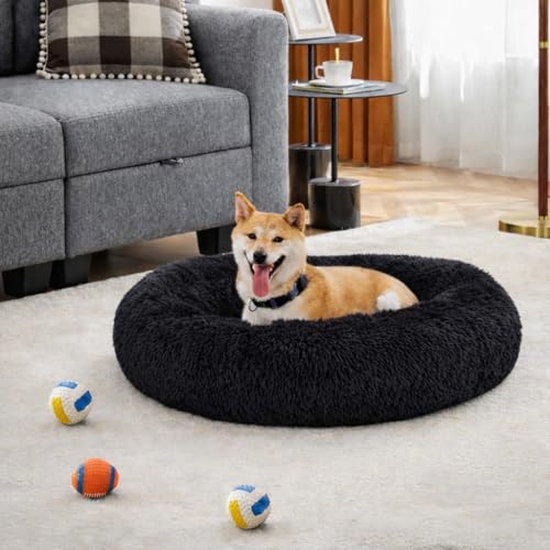 Image of ZEXSAZONE Summer Round Donut Comfortable Durable 2 in 1 and Washable Pet Bed | Cat Bed | Puppy Bed | Dog Bed | Medium Dog Bed for Cats Puppies Labrador German (Black, Medium)