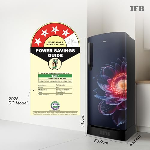 Image of IFB 206L 4 Star Advanced Inverter Direct-Cool Single Door Refrigerator with 30 Hrs Cooling Retention, Big Vegetable Box, 4 Year Super Warranty & Base Stand (2026, IFBDC-232DYBIED, Iris Petal Blue)