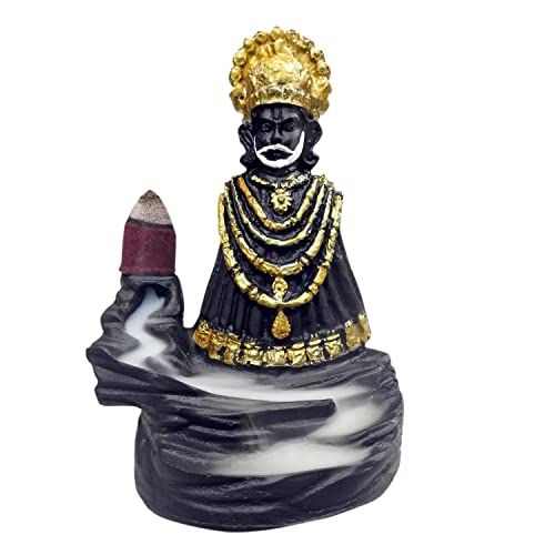 Image of CRAFTAM Polyresin Smoke Backflow Fountain Like Waterfall Khatu Shyam Ji Incense Holder Decorative Showpiece Gift with Free 20 Scented Cone Incenses (Browen Gold)