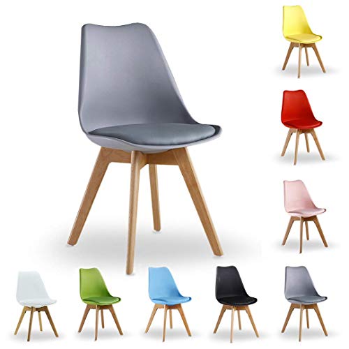 Sgabello P&N Homewares® Lorenzo Tulip Chair - Plastica | Seduta imbottita | Legno Retro | Sedie da pranzo - Bianco Nero Grigio Rosso Giallo Rosa Verde Blu (Bianco), Colore: Grigio (colore : Grigio Sgabello P&N Homewares® Lorenzo Tulip Chair - Plastica | Seduta imbottita | Legno Retro | Sedie da pranzo - Bianco Nero Grigio Rosso Giallo Rosa Verde Blu (Bianco), Colore: Grigio (colore : Grigio