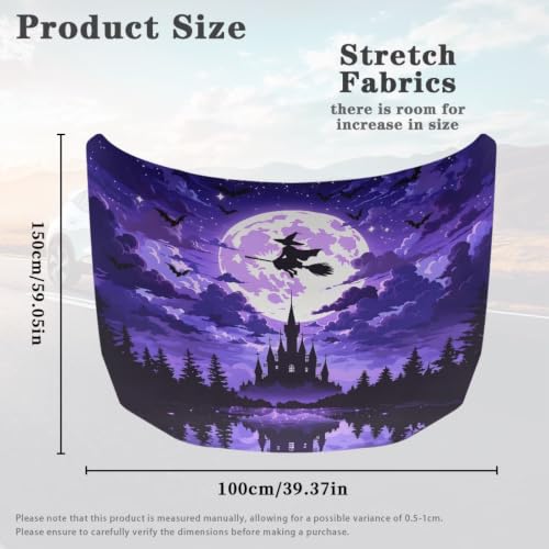 Image of Car Hood Cover Protector Witch Castle Halloween Print Waterproof Car Hood Wrap Blanket Auto Flag Automotive Halloween Exterior Accessories for Sedans SUVs Pickups Trucks Jeeps