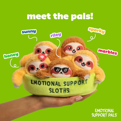 Image of Emotional Support Pals Sloths by Relatable - Cute Stuffed Animals, Squishy Toys and Plushies, Back to School Gifts and Desk Accessories for All Ages - Includes 5 Plushies with Plush Carrying Basket