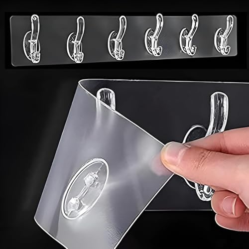 Image of 6 Pcs Self Adhesive Wall Hooks - Heavy Duty Transparent Hook for Photo Frames, Wall Clocks, Keys - No Damage, Easy Installation 1 Pcs 6-in-1 Self Adhesive Heavy Duty Wall Hook(Pack of 1)