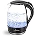 TRESKO Bouilloire en cristal 1,7L - 2200W | Illumination LED | sans BPA | Base en acier inoxydable à 360° | Arrêt automatique | Filtre à eau inclus