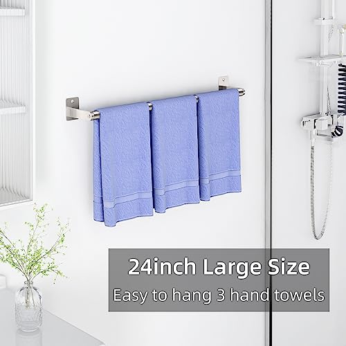 Docojucl MJJ-001 Bathroom Towel Bar, 24 Inch Towel Racks For Bathroom Wall Mounted, Heavy Duty Bath Hand Towel Holder Organizer, Modern Home Decor Towel Rod Bathroom Hardware Accessories, Brushed Silver thumb #4
