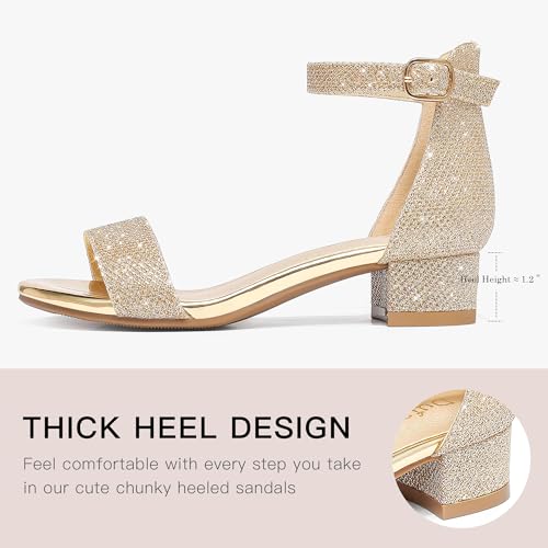 Image of Dufannie Girls Sandals Low Heels Dress Pump Ankle Strap Open Toe Flower Girl Wedding Party for Toddler Little Big Kid