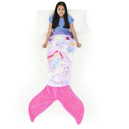 Blankie Tails - Unicorn Mermaid Blanket - Double Sided Fleece Mermaid Tail Blanket - Throw Mermaid Tails for Girls Machine Washable, Perfect for Gifts, Sleepovers, & Daily Use for Kids, Adults & Teens