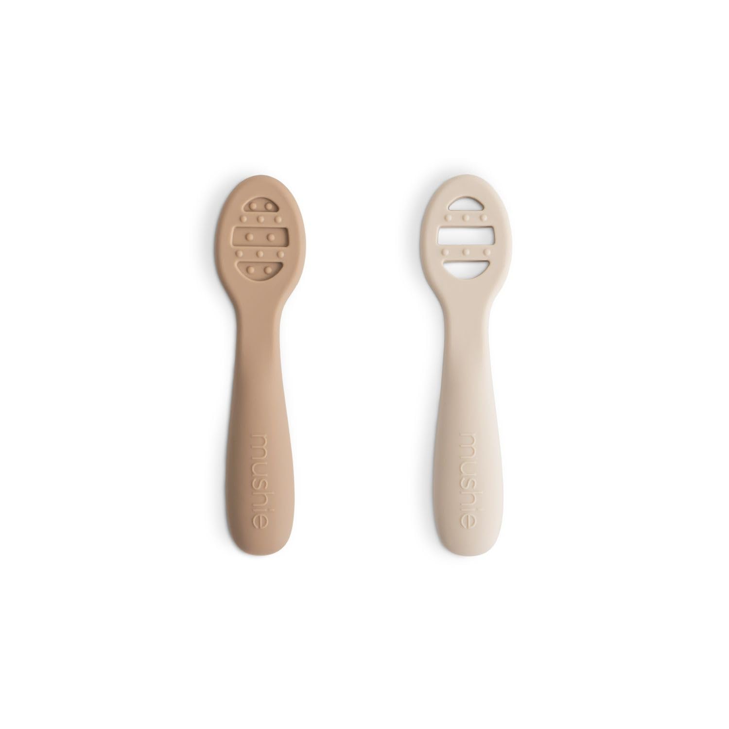 Mushie Cuillère D'apprentissage en Silicone Lot De 2 Pour Bébé Lavable au Lave-Vaisselle Natural/Shifting Sand