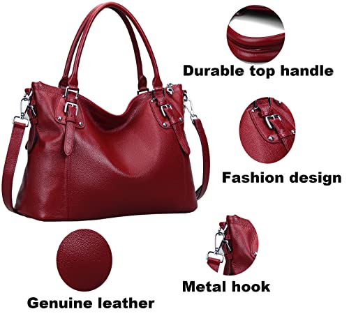 Image of HESHE Leather Purses and Handbag for Women Shoulder Bag Tote Top Handle Bag | Genuine Designer Large Capcity Hobo Crossbody Satchel Travel Work Ladies Zippered Ladies Daily Bag Adjustable Long Strap