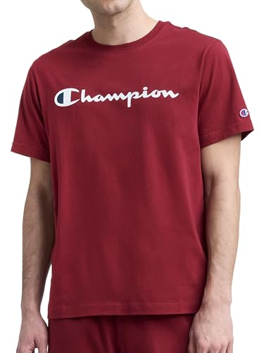 Image of Champion Men's Graphic Short Sleeve T-Shirt, Standard Fit, Classic Script Logo, Midweight 100% Cotton