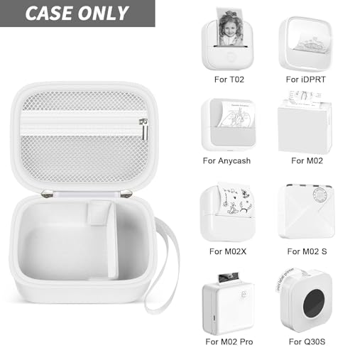 Image of Sticker Printer Case for Anycash /for ETIKEZ PM290C / for Nelko PM230 / for Memoking T02 / for Phomemo M02 / T02 / Q30S Mini Photo Printer. Holder for Label Maker, Thermal Paper, USB Cable, Box Only(White)