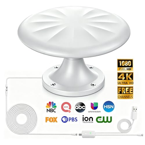 RV TV Antenna for Smart TV Outdoor, 720° Long Range Omni Directional Reception Digital HD Antenna Signal, with Super Signal Booster, 35ft HDTV Cable, for RV/Camping/Attic/Truck/Boat (RV500)