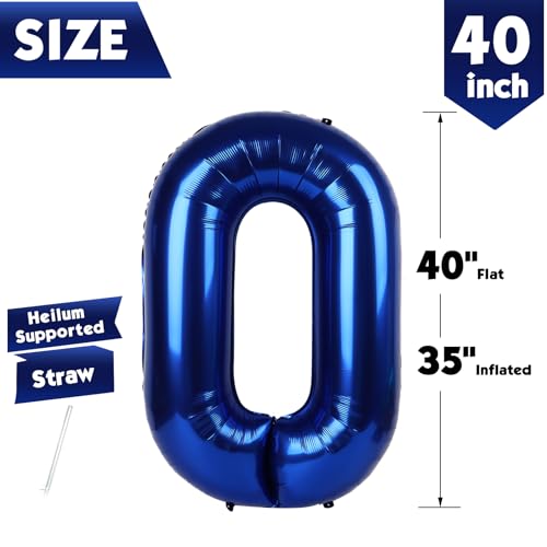 Image of 40 Inch Night Blue Number 0 Balloon, 0th Blue Birthday Party Decorations | 40 Inch Night Blue inflatable foil number balloons, large birthday decorations for 0th birthday