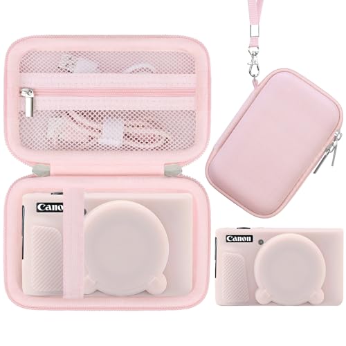 Image of Elonbo Camera Case for Canon PowerShot SX740 / SX730 Digital Camera, Canon SX740 / SX730 HS Hard Carrying Case + Soft Silicone Cover with Removable Lens Cover, Jelly Pink