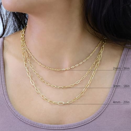 Nuragold 14K Real Yellow Gold Paperclip Chain Elongated Cable Link Necklace 16"-24" (2mm-7mm) Italian Jewelry for Men & Women4