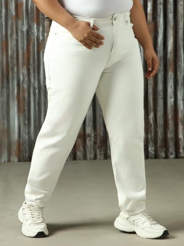 Image of High Star Women Cotton Washed Mom Fit Casual High-Rise Jeans