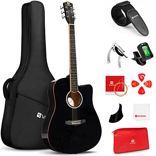 Vangoa Guitare acoustique à pan coupé pour dreadnought acustica avec sac de transport pour adultes, adolescents, débutants, professionnels, noir - Les Beatles, Paul McCartney, John Lennon, RIngo Starr, George Harrison Vangoa Guitare acoustique à pan coupé pour dreadnought acustica avec sac de transport pour adultes, adolescents, débutants, professionnels, noir