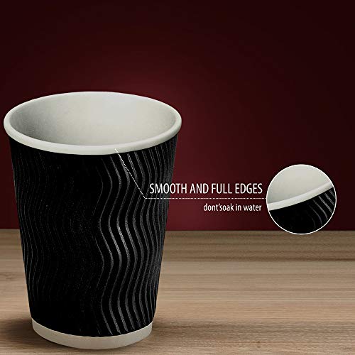 Insulated Disposable Coffee Cups 12 oz, 100 Packs - Paper Cups for Hot Beverage Drinks To Go Tea Coffee Home Office Car Coffee Shop Party (Black) - Thumbnail 5