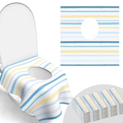 Image of Toilet Seat Covers Disposable, Large Waterproof Potty Covers for Toddlers, Kids, and Adults, Toddler Potty Training for Public Restroom, Airplane, Trip, Individually Wrapped for Travel (Wave)