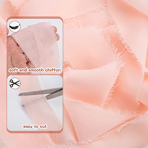 Johouse Chiffon Ribbon Handmade Fringe Silk Ribbon 4 Rolls X 7Yd, Pink Chiffon Ribbon Perfect For Wedding Invitation, Bridal Bouquet, Gift Wrapping, Baby Shower Decor #TOP2