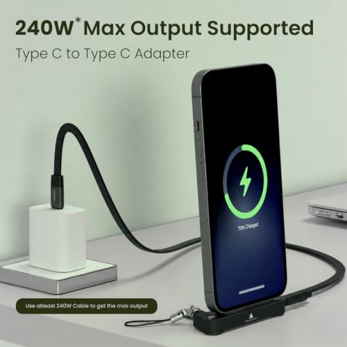 Image of Portronics 240W Dockpin Type C to Type C Adapter with in Built Stand, Smart E-Marker Chipset, Pocket-Sized Connector, Compact Cable-Free Design, Compatible with Laptops, Smartphones, Tablets(Black)