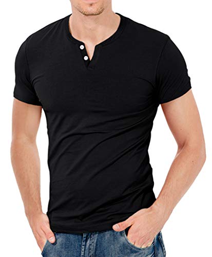 KUYIGO Mens Henley Shirts Slim Fit Short Sleeve Fashion Cotton Tops Tee3