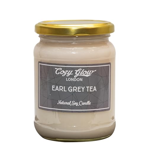Cozy Glow Earl Grey - Vela de té, cera de soja, 3 tamaños, aroma a bergamota y té negro (tamaño grande)