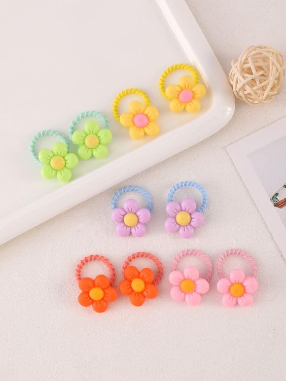 Image of NEOBABY Colorful Flower Design Elastic Hair Bands - Rubber Bands & Hair Accessories for Baby Girls, Toddlers, Kids, and Women (Assorted, Pack of 12 Pairs)