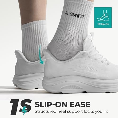 ALLSWIFIT Women's Slip On Walking Shoes Running Sneakers,White,8 — view 3