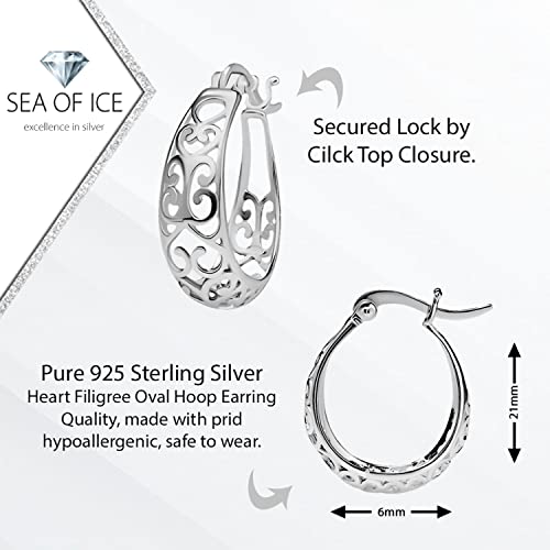 Sea Of Ice Heart Filigree Oval Hoop Earrings For Women – Sterling Silver Earing – Elegant Filigree Trendy Jewelry #TOP1
