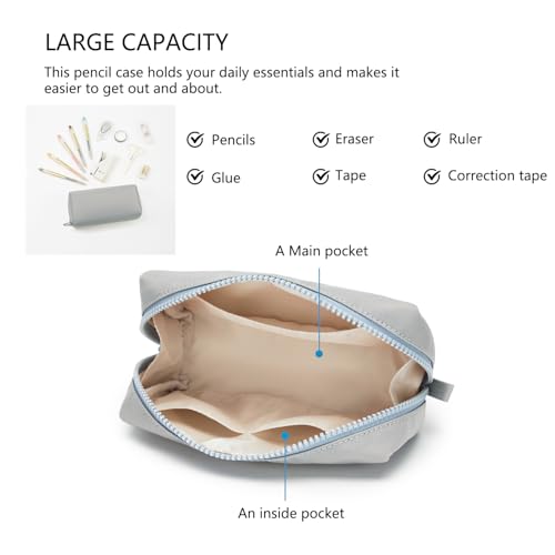 Image of Pencil Case Durable Oxford Pencil Pouch for Pens School Supplies (Light Gray,Oxford)