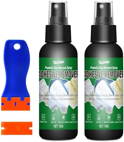 Adhesive Remover, 7oz Sticker Remover Spray with Scraper & Razor Blades - Surface Safe Glue Remover for Car, Windows, Wall, Floor, Paint - Rapid Remover label, Decals, Gum, Tape, Sticker Residues