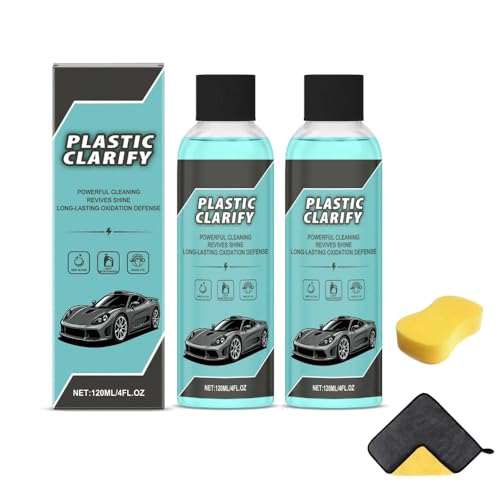 2 de plastic clarify para coche, Aclarador de plástico de 120 ml para coches, limpiador integral para interiores y exteriores, goma y cuero
