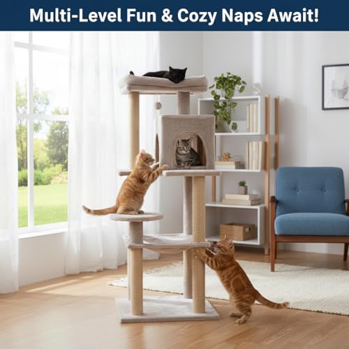 Image of Wudyhub Cat Tree Indoor Climbing Activity Tower with Scratching Posts | Cat-66-Grey | 56x45x139 cm
